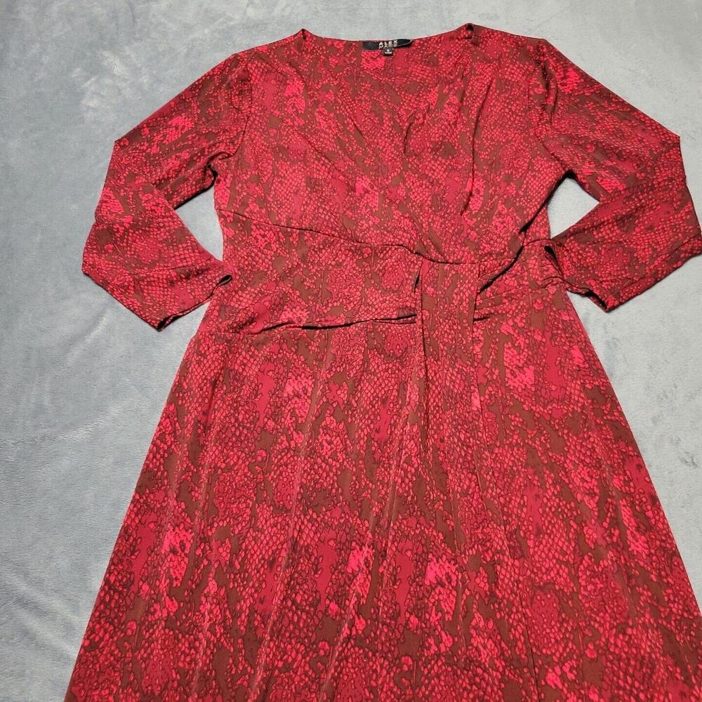 Alex Marie Dress Womens Small Red Snake Print Pockets Long Sleeve Wrap V Neck‎